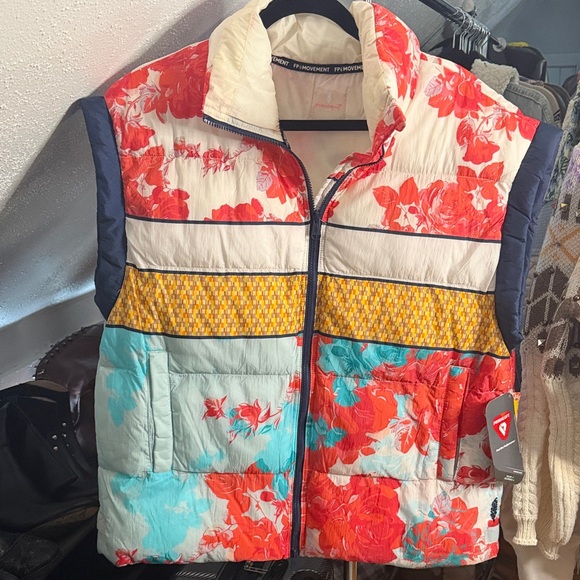free people movement Jackets & Blazers - FP Movement by Free People Floral Quilted Vest - Red, Blue, Yellow